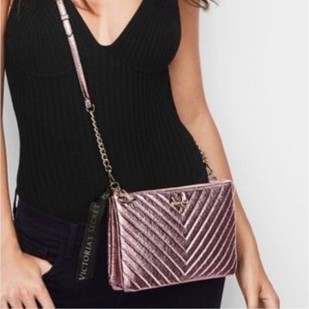 Victoria's Secret Metallic Quilted Crossbody Bag Rose Pink Never used NWOT